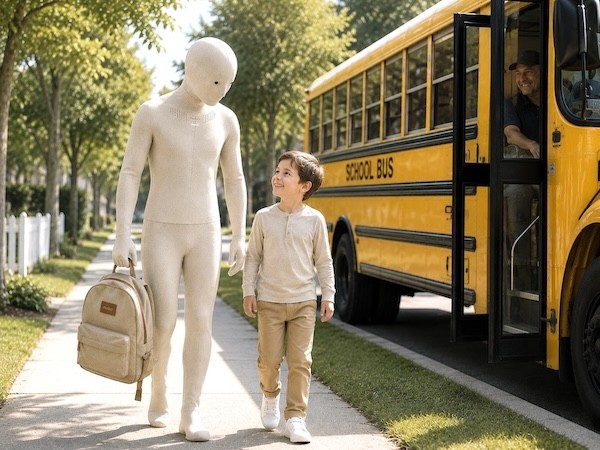 Nubo robot gently helping with a young child