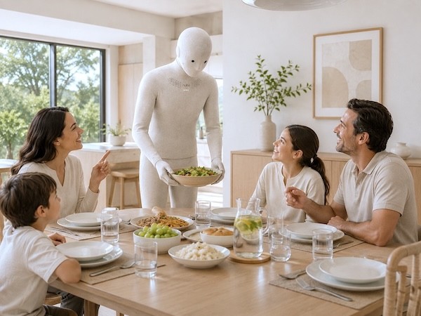 Nubo robot lending a hand at the dinner table